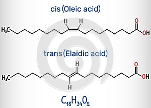 Oleic acid cis and elaidic acid trans , omega-9 fatty acids are geometric isomers. Structural chemical formula