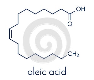 Oleic acid omega-9, cis fatty acid. Common in animal fats and vegetable oils. Its salt, sodium oleate, is often used in soap..
