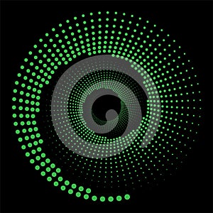 Circle green dots isolated on the black background. Geometric art. Design element for frame, logo.