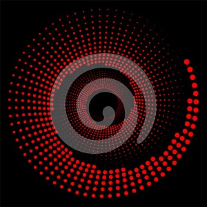 Circle red dots isolated on the black background. Design element for frame, logo, tattoo, abstract vector backgrounds.