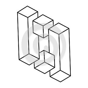 Impossible shapes, square, line design. Optical illusion objects. Optical art. Vector illustration.