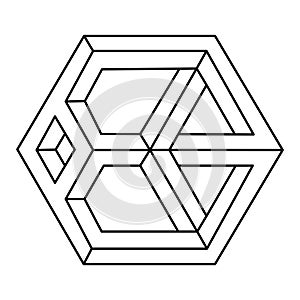 Impossible figure, abstract vector object, unreal form. Sacred geometry object. Optical illusion shape.