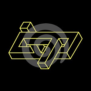 Impossible optical illusion shapes. Optical art object. Impossible figures. Line art. Unreal geometric objects.