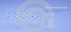 oleoylethanolamide molecule, molecular structures, neurotransmitters, 3d model, Structural Chemical Formula and Atoms with Color photo