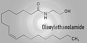 Oleoylethanolamide or OEA molecule. Skeletal formula. Chemical structure photo