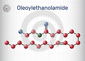 Oleoylethanolamide, oleoyl ethanolamide, OEA molecule. It is ethanolamide of oleic acid, monounsaturated analogue of