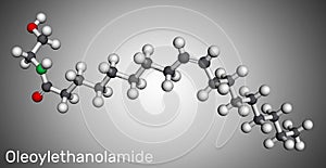 Oleoylethanolamide, oleoyl ethanolamide, OEA molecule. It is ethanolamide of oleic acid, monounsaturated analogue of