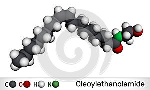 Oleoylethanolamide, oleoyl ethanolamide, OEA molecule. It is ethanolamide of oleic acid, monounsaturated analogue of