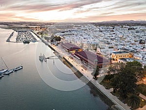 Olhao with two market buildings by Ria Formosa, Algarve, Portugal