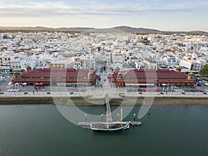 Olhao with two market buildings by Ria Formosa, Algarve, Portugal