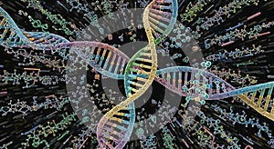 Oligonucleotide Therapies Illustrated Through Dynamic DNA Strands and Molecular Structures in a High-Detail Genetics Visualization