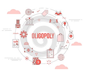 Oligopoly concept with icon set template banner with modern orange color style and circle round shape
