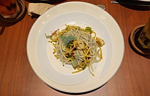 Olio de aglio pasta in a white plate