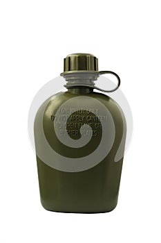 Olive army flask isolated with clipping path