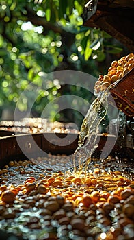 olive being washed with water in sunlight., Generated AI