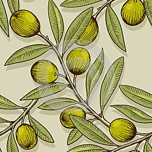 Olive branch engraving style seamless vector