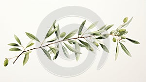 Olive branch with green leaves isolated on white background. Vintage style. Generative AI