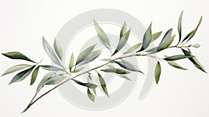 Olive branch with green leaves isolated on white background. Watercolor illustration. Generative AI