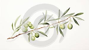 Olive branch with green olives and leaves isolated on white background Generative AI