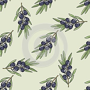 Olive branch with olives seamless background