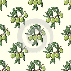 Olive branch with olives seamless background