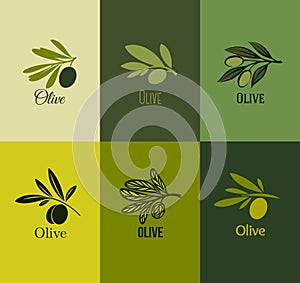 Olive branch. Set of labels. Vector illustration