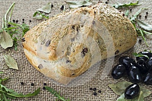 Olive bread with herbs and vegetables