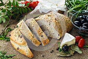 Olive bread with herbs and vegetables