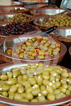 Olive display on market stall