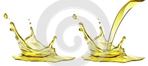 Olive or engine oil splash, cosmetic serum liquid