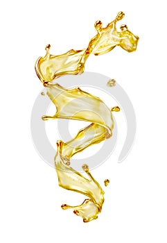 Olive or engine oil splash, cosmetic serum liquid isolated on white background photo