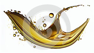 Olive engine oil splash isolated white background 3d illustration Clipping path liquid fuel pouring gasoline lubricant dripped