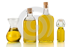 Olive extravirgin oil bottles on white