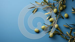 Olive Frame Mockup: Green Olives On Blue Background photo