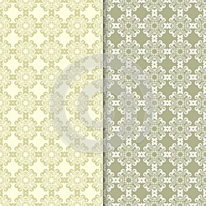 Olive green and beige floral backgrounds. Set of seamless patterns