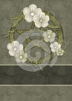 Olive Green Floral Pentagram Background