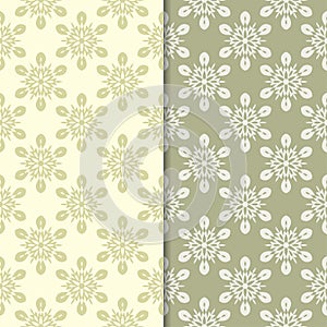 Olive green set of floral seamless patterns