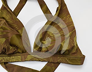 Olive green sport bra top for women on white photo