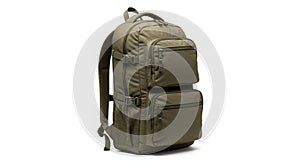 Olive green tactical backpack with multiple compartments and straps