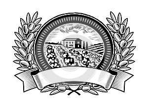 Olive harvest label black and white