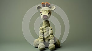 Olive Knitted Giraffe Toy On Green Surface