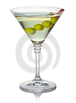 Olive martini cocktail isolated on white