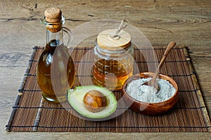 Olive oil, avocado, oatmeal and honey. Home spa