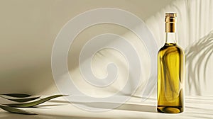 Olive oil bottle ad background with copyspace, vegetable oil commercial produce, food industry and retail