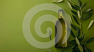 Olive oil bottle ad background with copyspace, vegetable oil commercial produce, food industry and retail