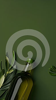 Olive oil bottle ad background with copyspace, vegetable oil commercial produce, food industry and retail