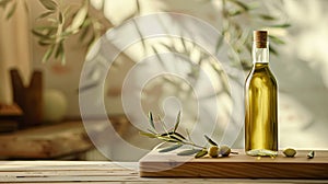 Olive oil bottle ad background with copyspace, vegetable oil commercial produce, food industry and retail