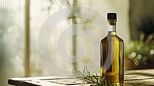 Olive oil bottle ad background with copyspace, vegetable oil commercial produce, food industry and retail