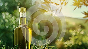 Olive oil bottle ad background with copyspace, vegetable oil commercial produce, food industry and retail