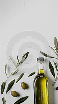 Olive oil bottle ad background with copyspace, vegetable oil commercial produce, food industry and retail